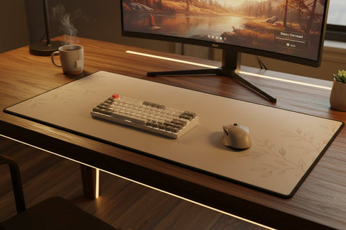 Sage Line-Art Desk Mat — Neutral Botanical Aesthetic Desk Pad, Soft Tone Office Decor - DailyFinds
