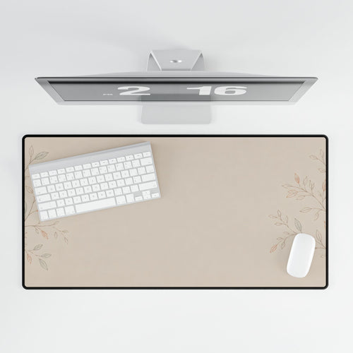 Sage Line-Art Desk Mat — Neutral Botanical Aesthetic Desk Pad, Soft Tone Office Decor