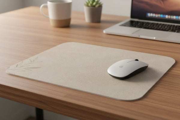 Greige Travertine Mouse Pad — Neutral Stone Aesthetic Desk Accessory - DailyFinds