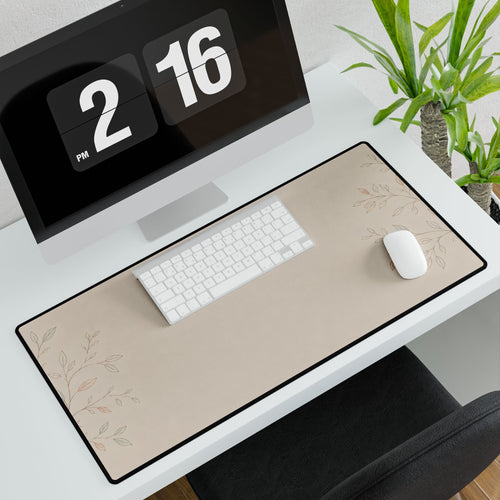 Sage Line-Art Desk Mat — Neutral Botanical Aesthetic Desk Pad, Soft Tone Office Decor - DailyFinds